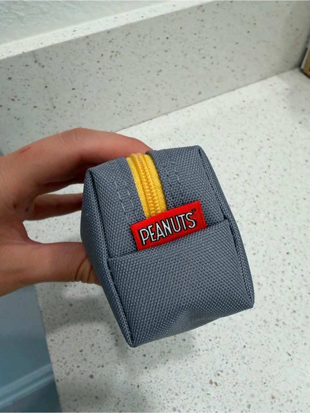 Snoopy Grey Peanuts Pencil Pouch Yellow Trim EUC